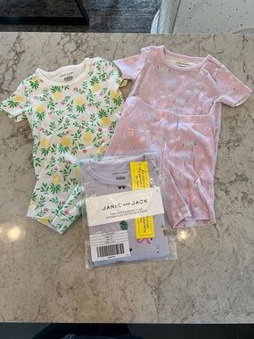 Janie and Jack Pineapple, Unicorn & Lavender Short Sleeve Baby Rompers - 3 Pack